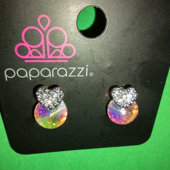 Iridescent Shimmer Rhinestone Earrings with Silver Heart from Paparazzi - Picture 8 of 8